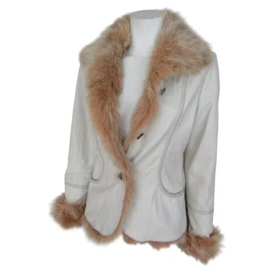 Pre-owned Balmain Vintage Leather Jacket With Fur Light Weight In Gray