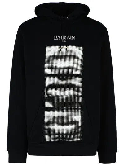 Balmain Vintage Lips Printed Hoodie In Black