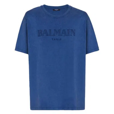 Balmain Vintage Logo Embroidered T-shirt In Blue