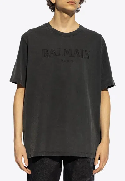 Balmain Vintage Logo-embroidered T-shirt In Gray