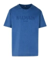 Balmain Logo Embroidered T-shirt In Blue