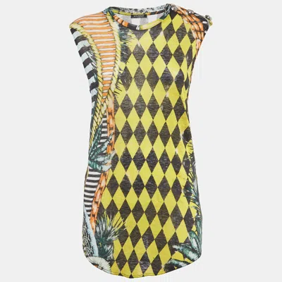 Pre-owned Balmain Vintage Multicolor Printed Linen Knit Buttoned Detail Tank Top M