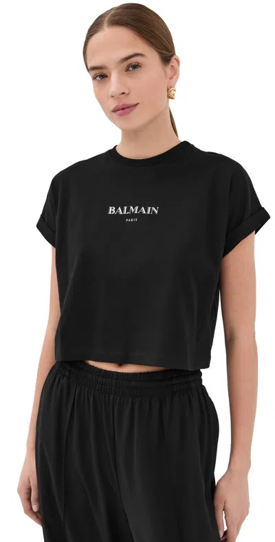 Balmain Vintage Print Crop T-shirt Noir/blanc In Black