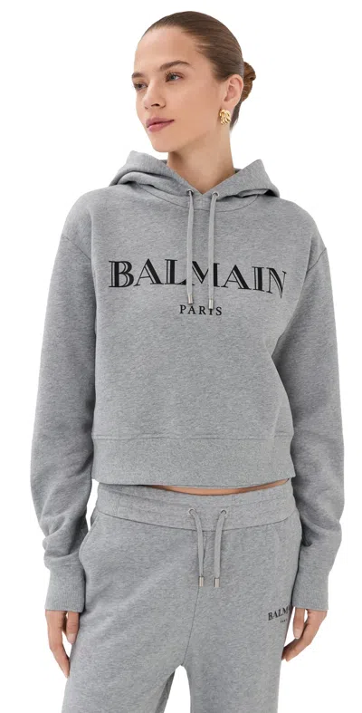 Balmain Vintage Print Hoodie Gris Chine/noir In Brown