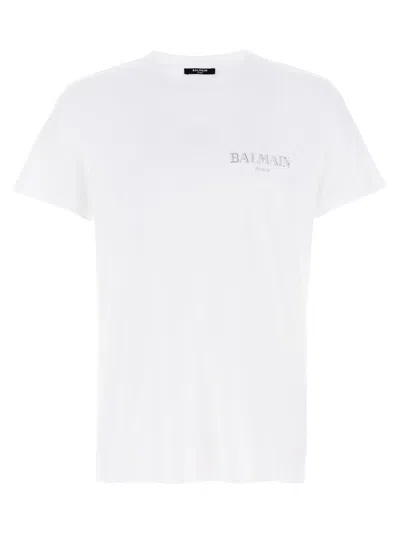Balmain Embossed Logo Organic Cotton T-shirt In White