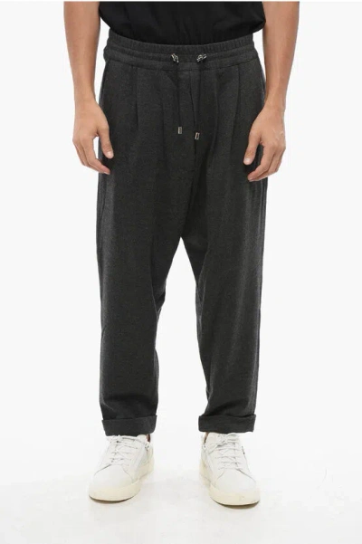 Balmain Virgin Wool And Cashmere Pants With Elastic Waistband In Black