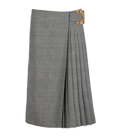 Balmain Virgin Wool-blend Check Midi Skirt In Black