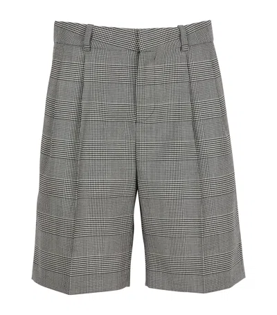 Balmain Virgin Wool-blend Check Shorts In Gray