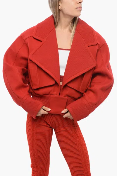 Balmain Virgin Wool Blend Short Coat With Maxi Lapel In Red