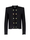 Balmain Two-tone Button Tweed Spencer Jacket In Black