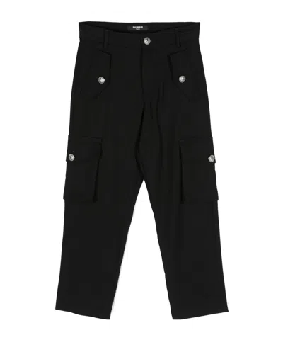 Balmain Kids' Virgin-wool Cargo Trousers In Black