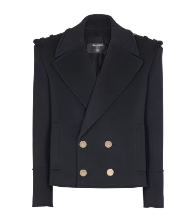 Balmain Virgin Wool-cashmere Reefer Jacket In Blue