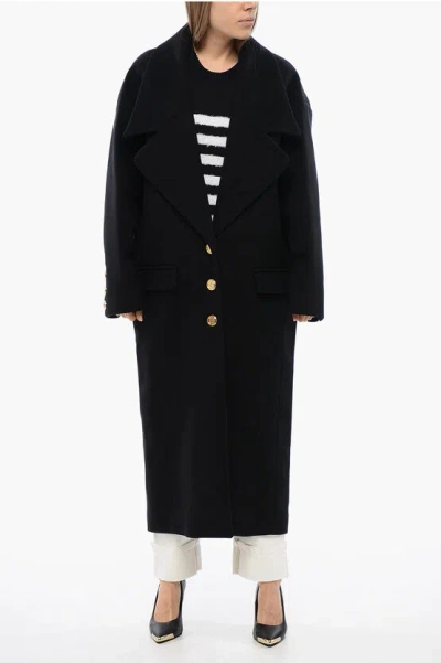 Balmain Virgin Wool Coat With Maxi Lapel In Black