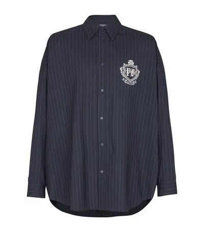 Balmain Virgin Wool College Emblem Shirt In Blue