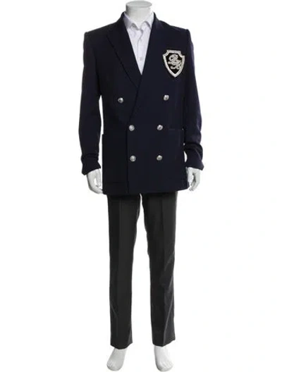 Pre-owned Balmain Virgin Wool Crystal Embellishments Blazer In Blue