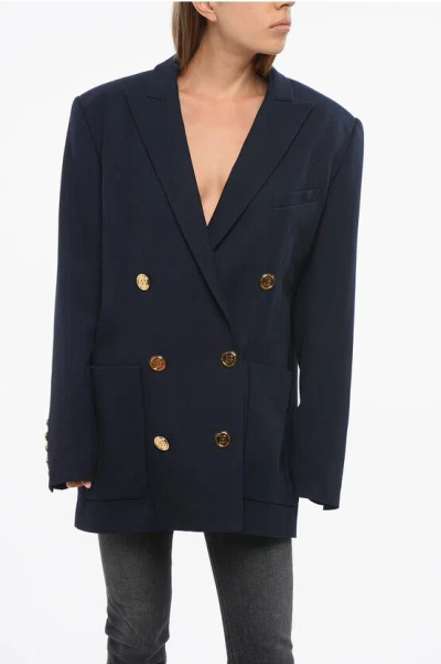 Balmain Virgin Wool Double-breasted Blazer With Logoed Buttons