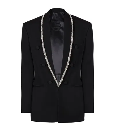 Balmain Grain De Poudre Jacket With Embroidered Collar In Black