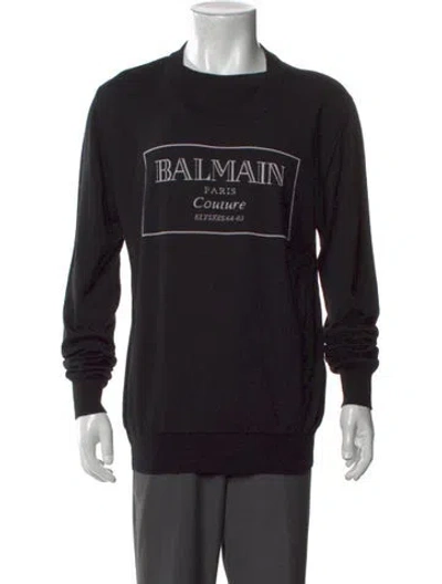 Pre-owned Balmain Virgin Wool Graphic Print Pullover In Black