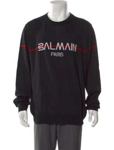 Pre-owned Balmain Virgin Wool Graphic Print Pullover In Black