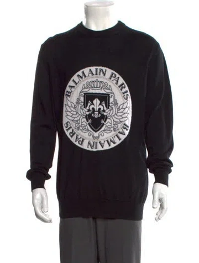 Pre-owned Balmain Virgin Wool Graphic Print Pullover In Black