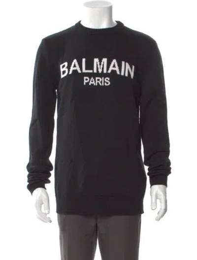 Pre-owned Balmain Virgin Wool Graphic Print Pullover W/ Tags In Black