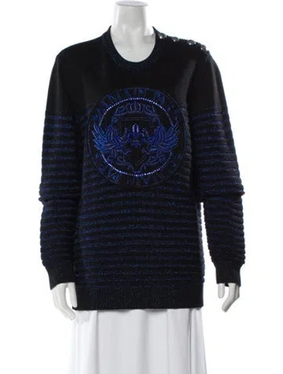 Pre-owned Balmain Virgin Wool Graphic Print Sweater In Blue