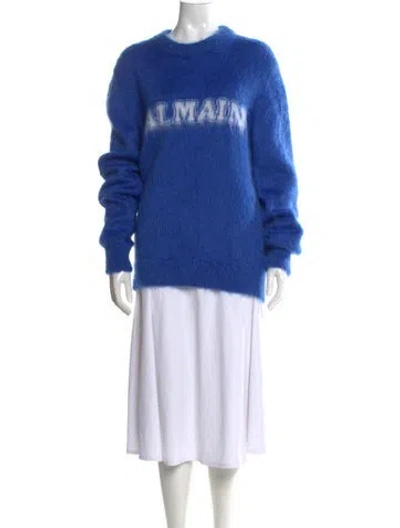 Pre-owned Balmain Virgin Wool Graphic Print Sweater In Blue