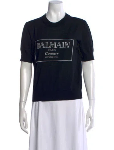 Pre-owned Balmain Virgin Wool Graphic Print Top W/ Tags In Black