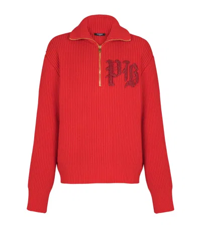 BALMAIN VIRGIN WOOL HALF-ZIP SWEATSHIRT