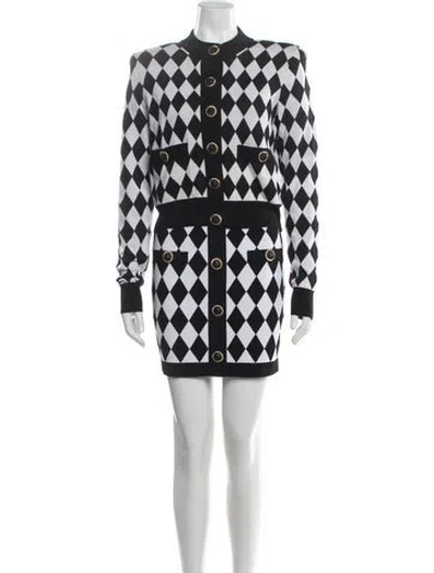 Pre-owned Balmain Virgin Wool Houndstooth Print Skirt Set W/ Tags In Black