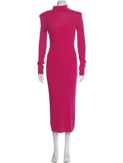 Pre-owned Balmain Virgin Wool Long Dress In Pink