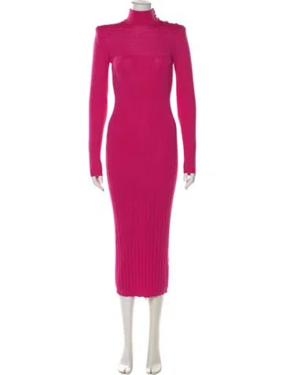 Pre-owned Balmain Virgin Wool Long Dress In Pink
