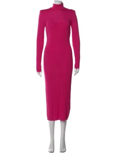 Pre-owned Balmain Virgin Wool Long Dress In Pink
