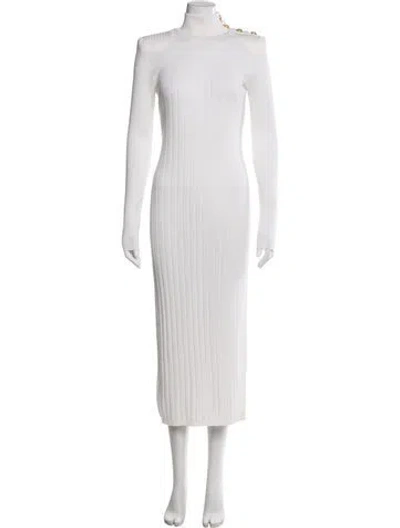 Pre-owned Balmain Virgin Wool Long Dress In White