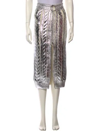 Pre-owned Balmain Virgin Wool Midi Length Skirt In Metallic/silver