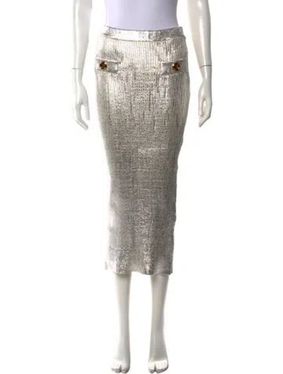 Pre-owned Balmain Virgin Wool Midi Length Skirt In Silver