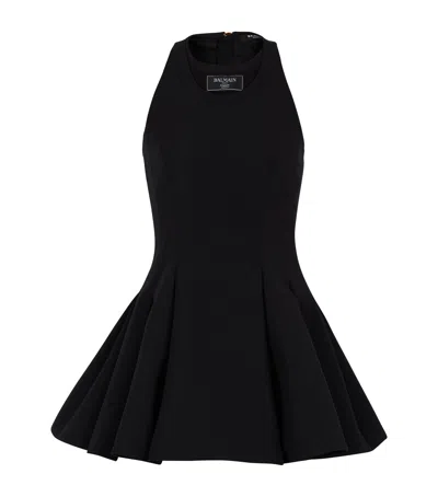 Balmain Flared Pleated Grain De Poudre Dress In Black
