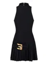 Balmain Knee Length Dress Pleated Skirt Buckle In Black