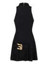 Balmain Knee Length Dress Pleated Skirt Buckle In Black