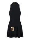 Balmain Knee Length Dress Pleated Skirt Buckle In Black