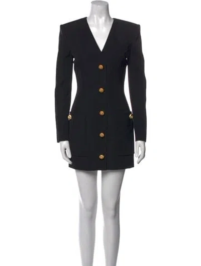 Pre-owned Balmain Virgin Wool Mini Dress In Black