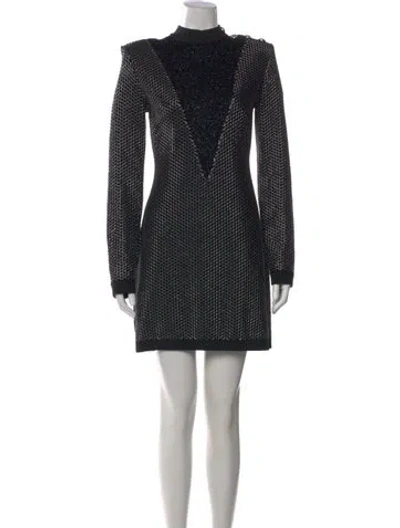 Pre-owned Balmain Virgin Wool Mini Dress In Black