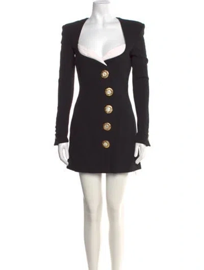 Pre-owned Balmain Virgin Wool Mini Dress In Black