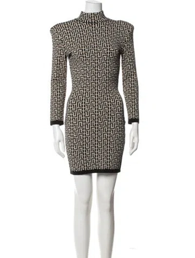 Pre-owned Balmain Virgin Wool Mini Dress In Black