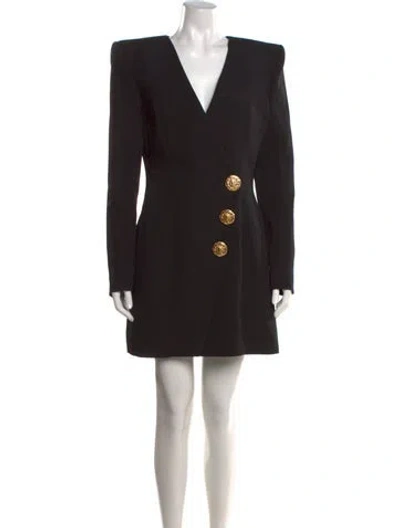 Pre-owned Balmain Virgin Wool Mini Dress In Black
