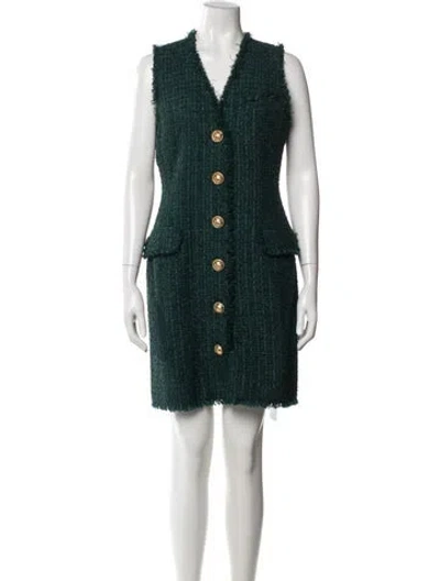 Pre-owned Balmain Virgin Wool Mini Dress In Green