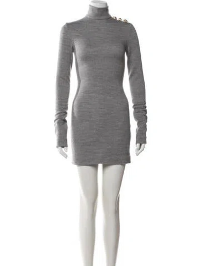 Pre-owned Balmain Virgin Wool Mini Dress In Grey