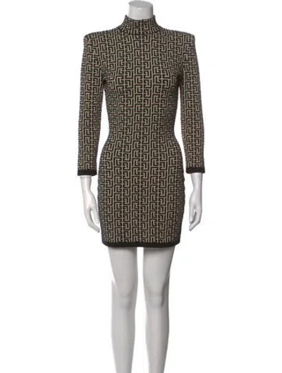 Pre-owned Balmain Virgin Wool Mini Dress In Neutral