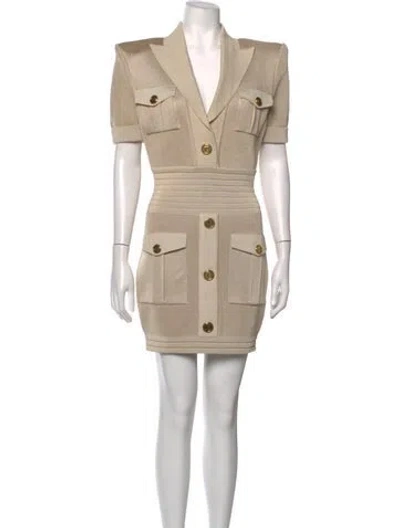 Pre-owned Balmain Virgin Wool Mini Dress In Neutrals