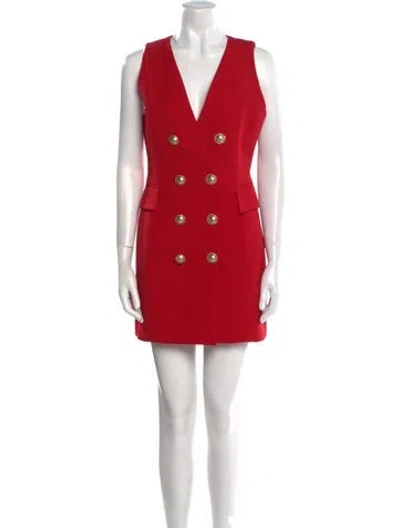 Pre-owned Balmain Virgin Wool Mini Dress In Red